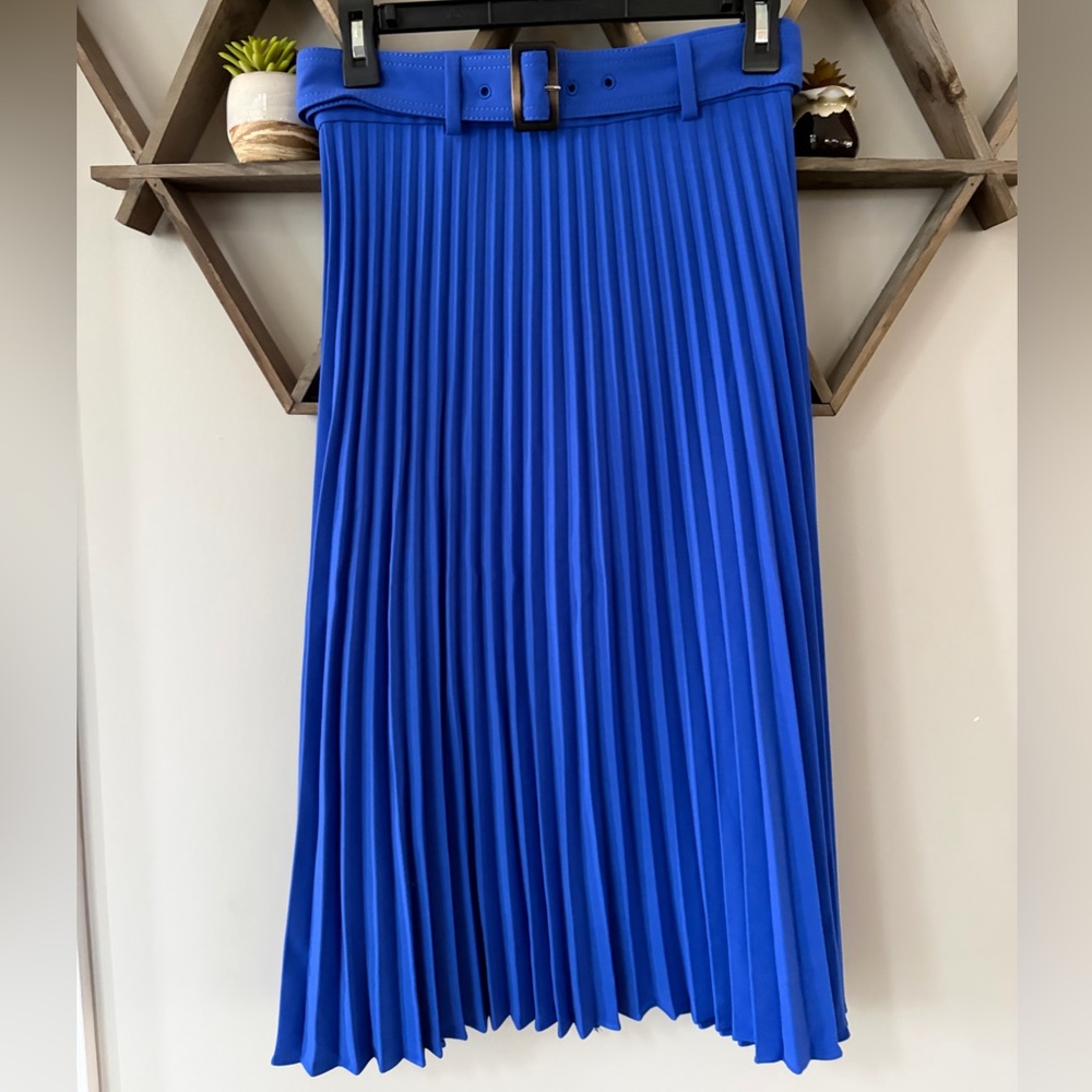 J. Crew Cobalt Blue Belted Pleated Midi Skirt. New with tags. Size 2.